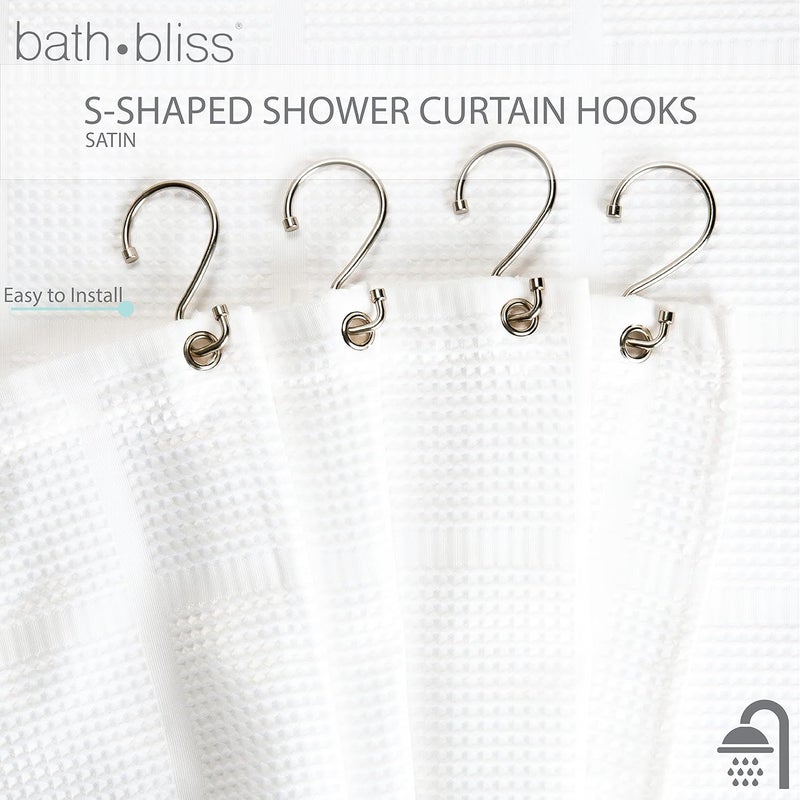 Bath Bliss 12 Pack S-Hook Shower Curtain Rings | Bathroom | Metal S Shaped Hooks | Easy Glide | Easy to Install | Hang Mugs, Pans, Towels | Satin - Image 2